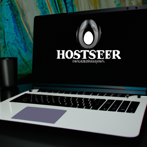 תמונה של מחשב נייד, עם הלוגו של Hostinger מוצג על המסך.