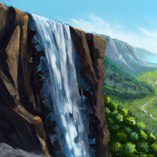 מפל מים שגולש על פני הר סלעיים עם נופים מדהימים של העמק למטה
