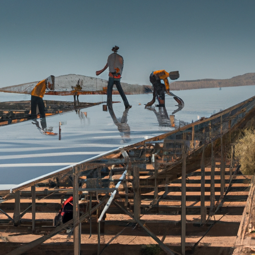 עובדי התקנת פאנלים סולאריים באתר הסולארי המרכזי