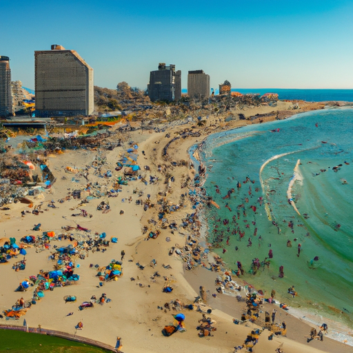 תמונה של תושבי תל אביב המקומיים נהנים מיום שמשי בחוף הים.